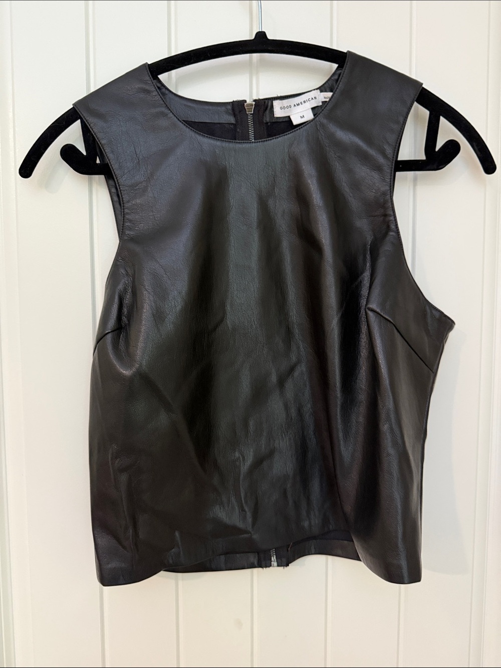 Good American Black Faux Leather Sleeveless Shell